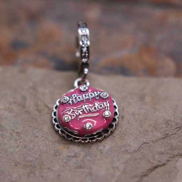 Pink Birthday Cake Dangle Bracelet Charm - S925 Sterling Silver Fits Pandora - Picture 3 of 6